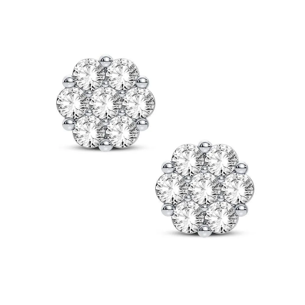 14k 1.0ct-Diamond Cluster Earrings