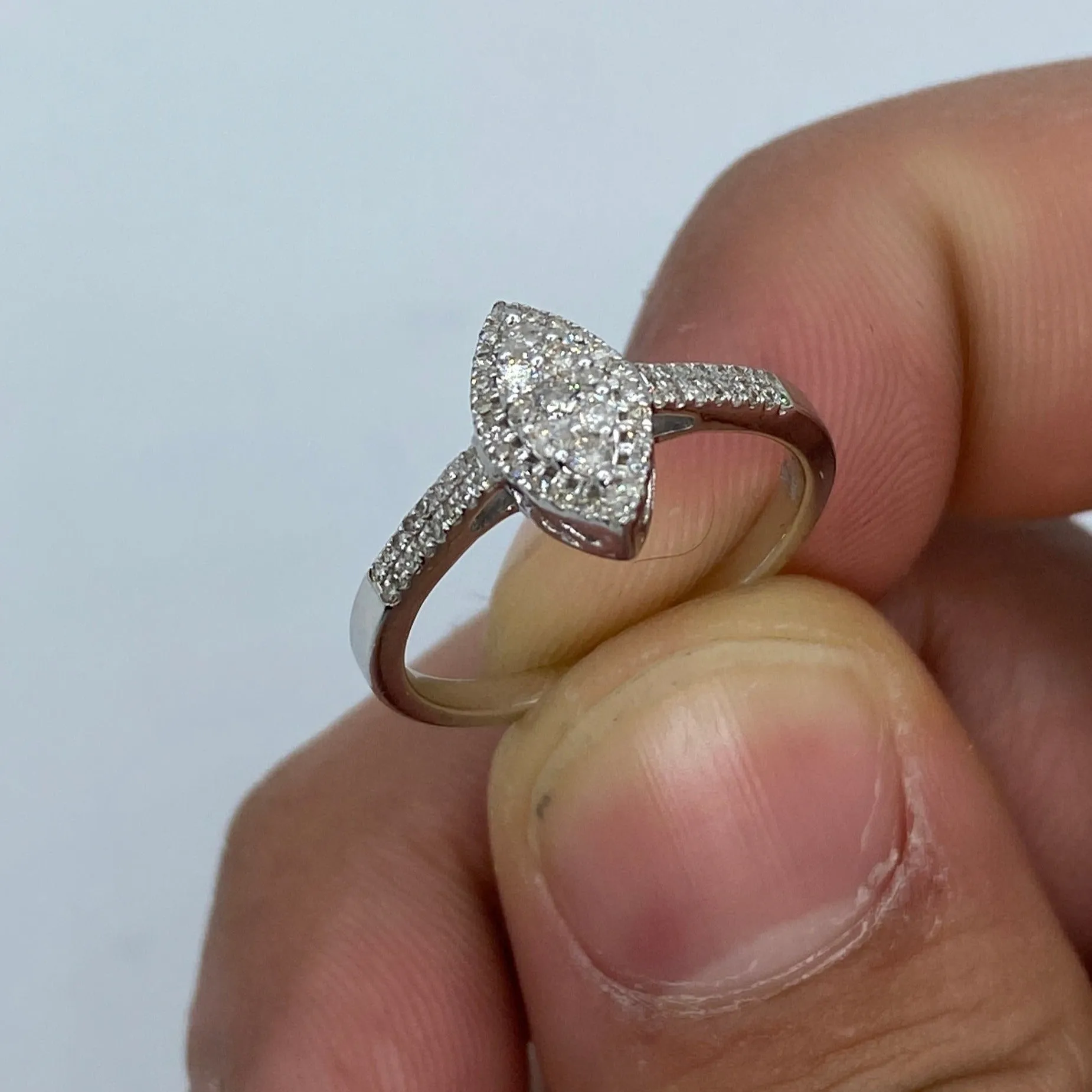 14K Almond Diamond Engagement Ring