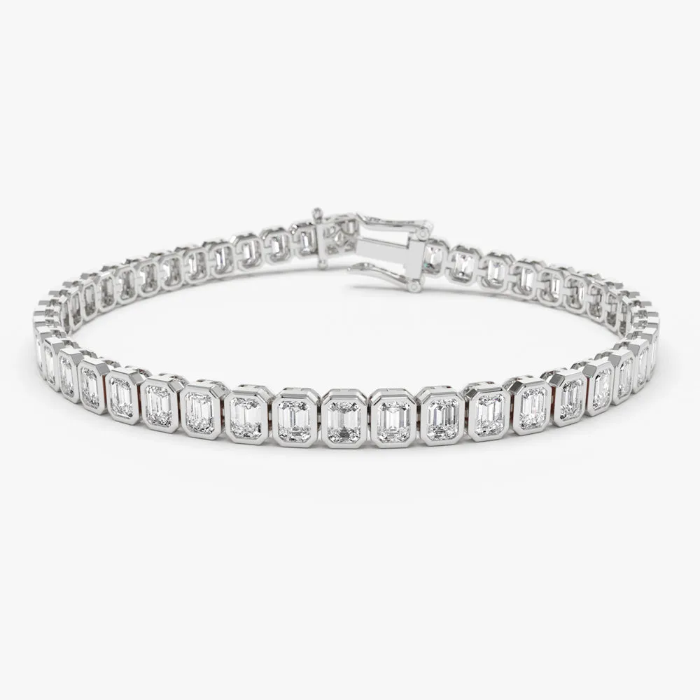 14k Bezel Setting 5.75 ctw Emerald Cut Diamond Tennis Bracelet
