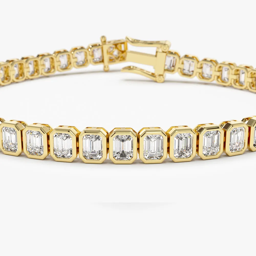 14k Bezel Setting 5.75 ctw Emerald Cut Diamond Tennis Bracelet