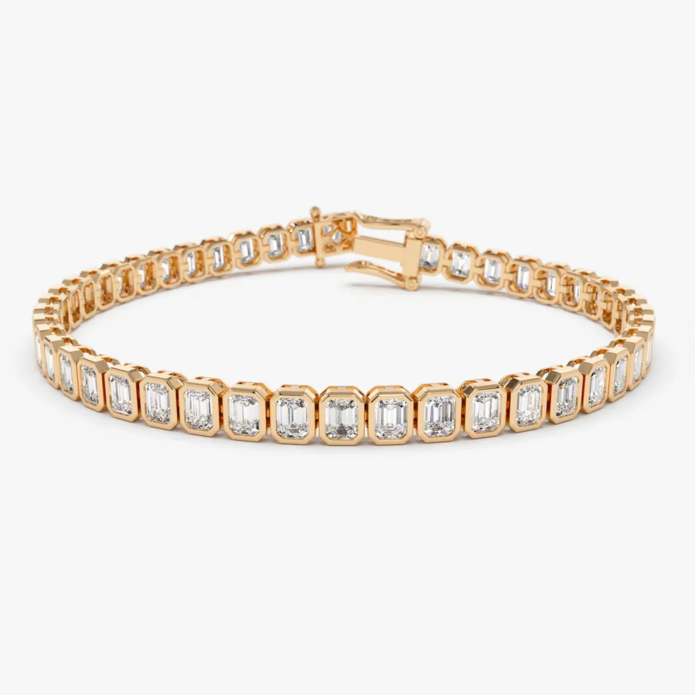 14k Bezel Setting 5.75 ctw Emerald Cut Diamond Tennis Bracelet