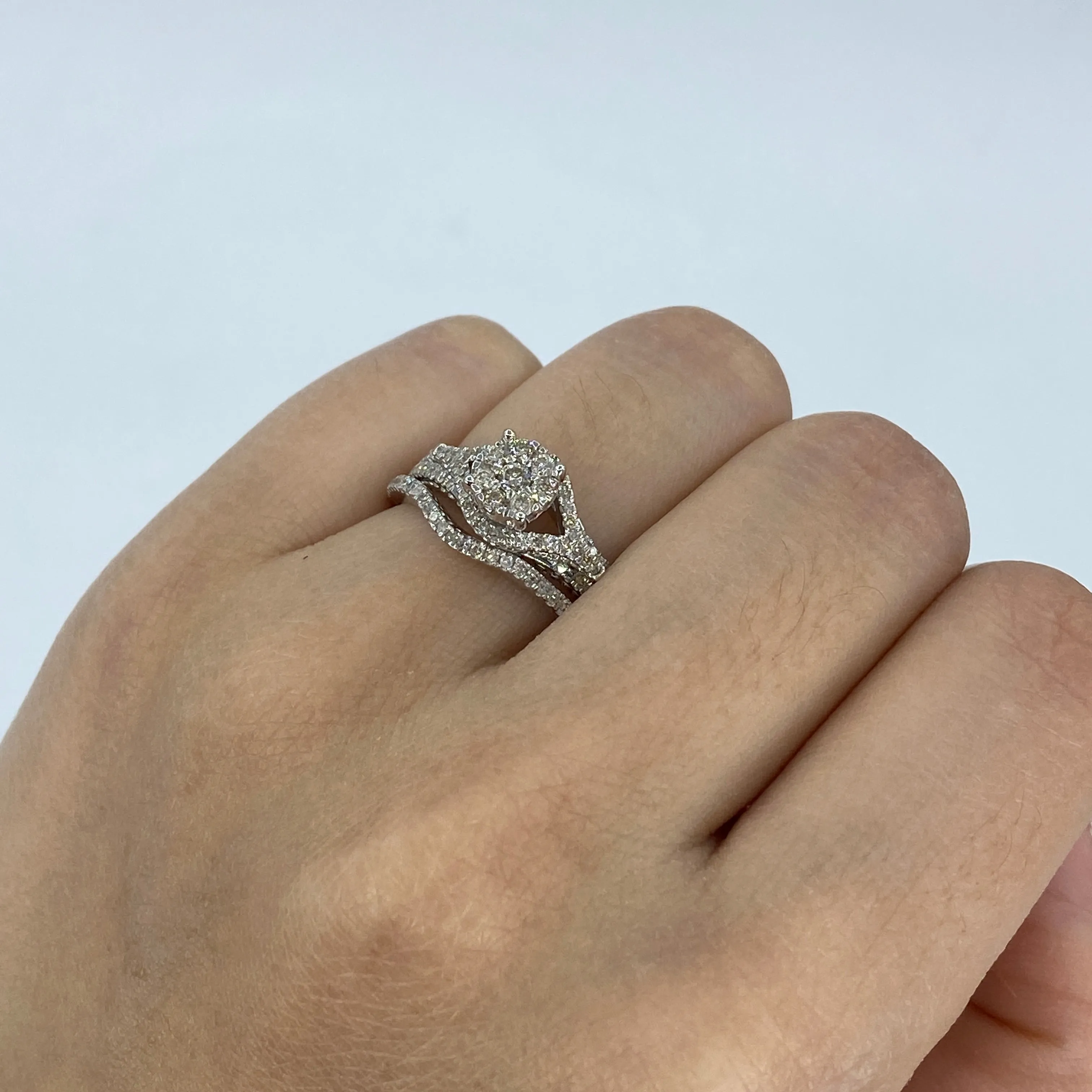 14K Circle Engagement Ring with Thin Stack Band