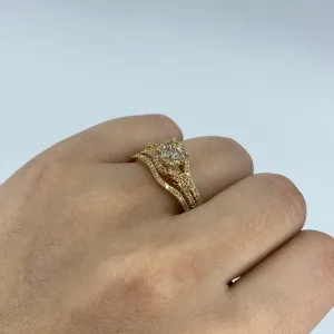 14K Circle Engagement Ring with Thin Stack Band