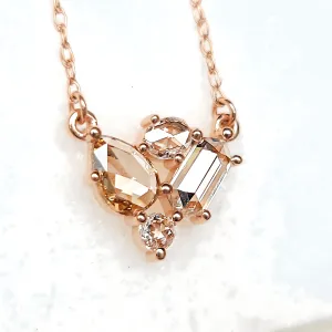 14K Cluster Rose Cut Diamond Necklace