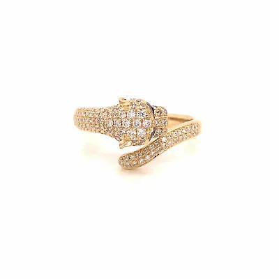 14K Diamond and Emerald Jaguar Ring Yellow Gold