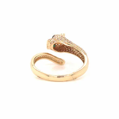 14K Diamond and Emerald Jaguar Ring Yellow Gold