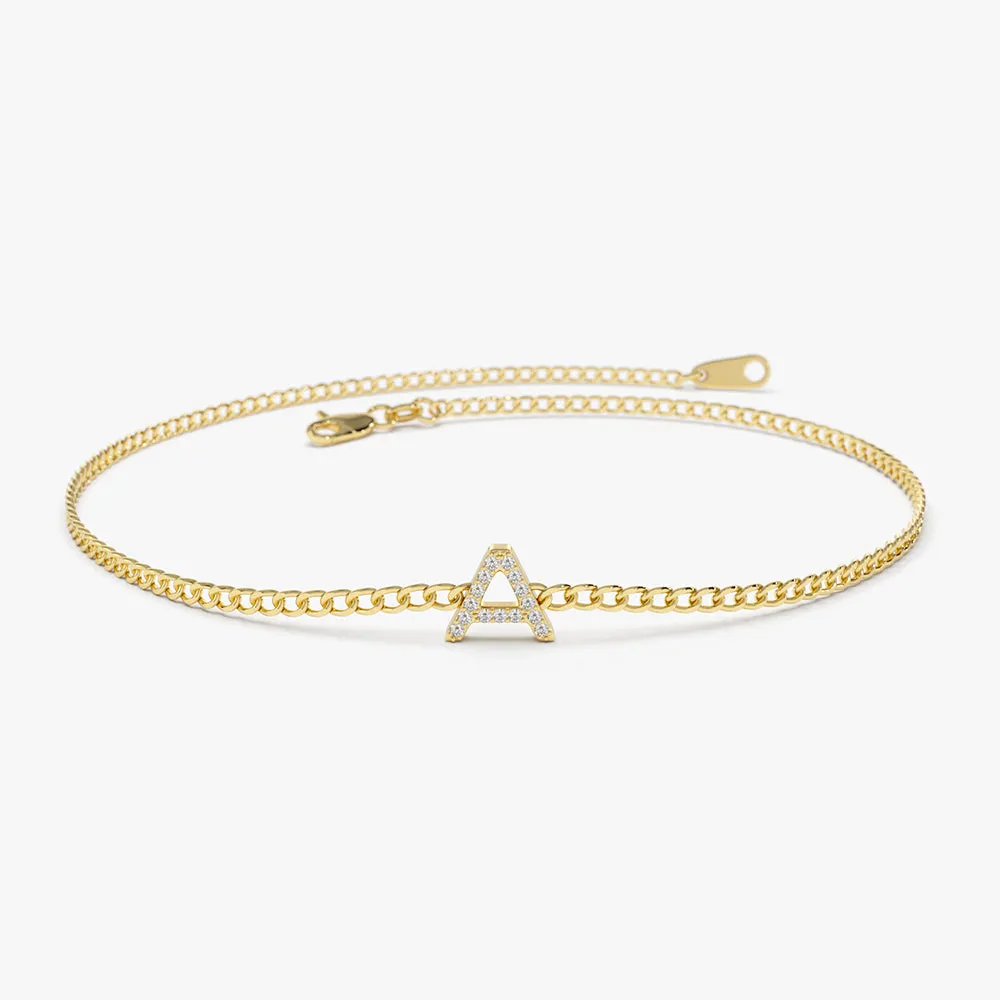 14k Diamond Initial Curb Bracelet