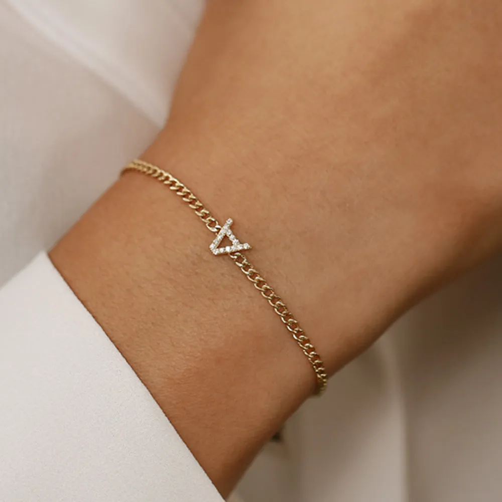 14k Diamond Initial Curb Bracelet