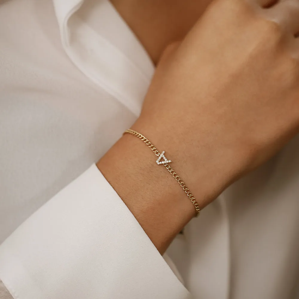 14k Diamond Initial Curb Bracelet