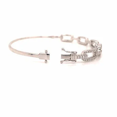14K Diamond Link Bangle Bracelet White Gold