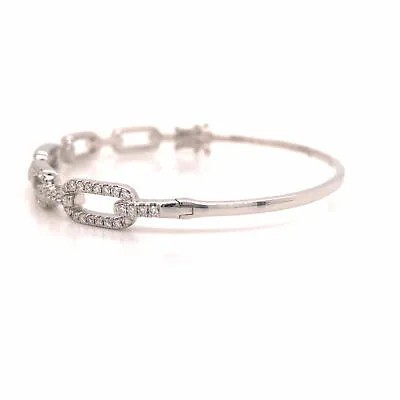 14K Diamond Link Bangle Bracelet White Gold