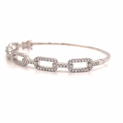 14K Diamond Link Bangle Bracelet White Gold