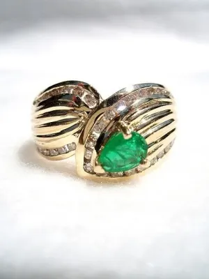 14k Emerald and Diamond Wrap Ring