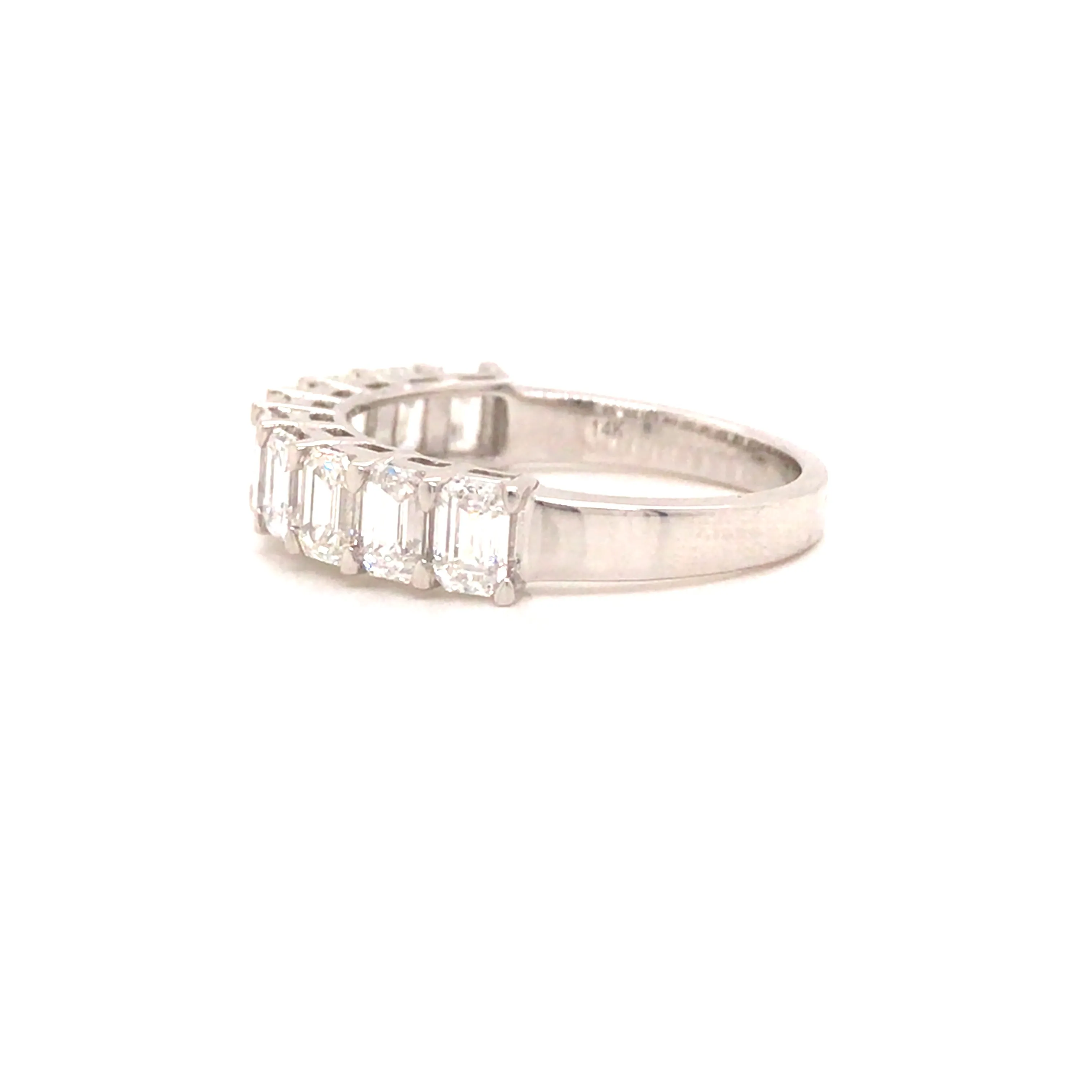 14K Emerald Cut Diamond Halfway Eternity Band White Gold