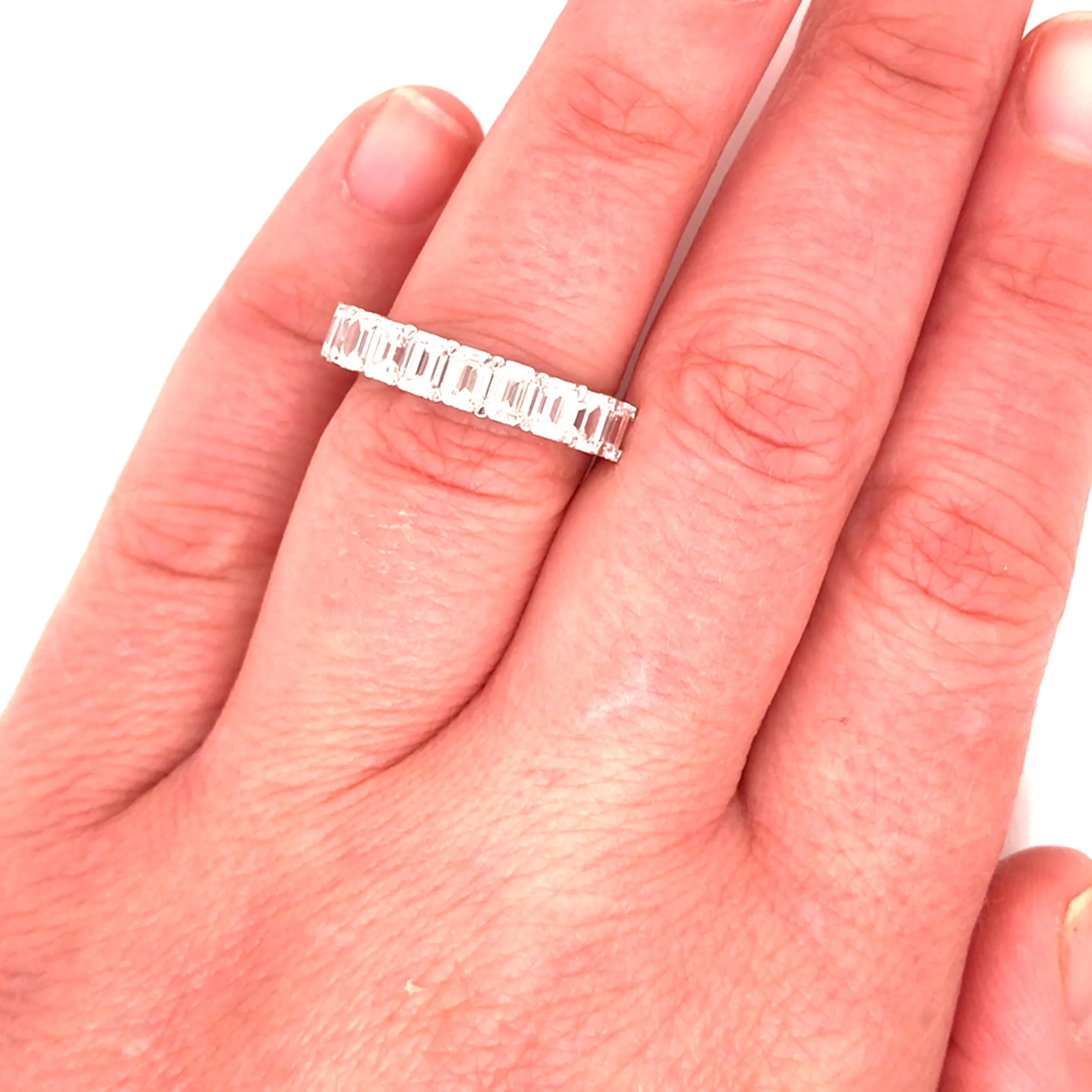 14K Emerald Cut Diamond Halfway Eternity Band White Gold