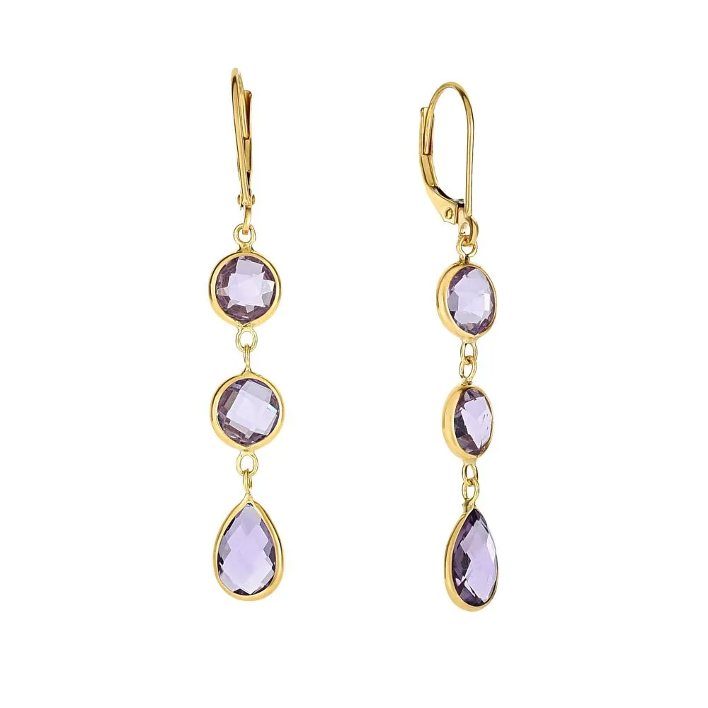 14K Gold Amethyst Drop Earrings