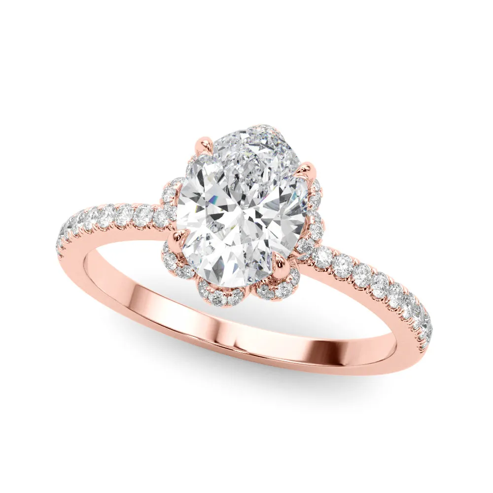 14K Oval Halo Engagement Ring