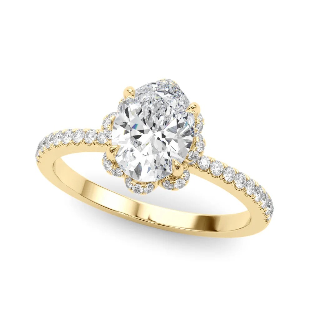 14K Oval Halo Engagement Ring