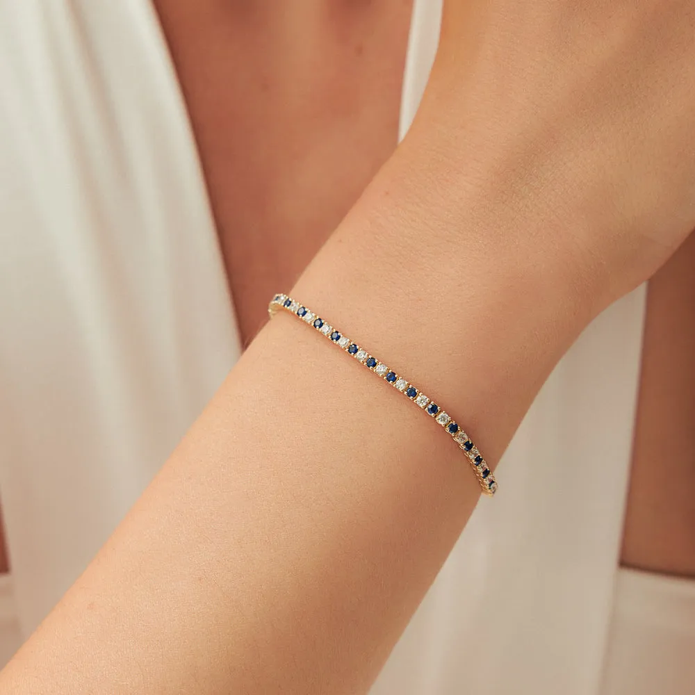14k Prong Setting Diamond and Sapphire Tennis Bracelet