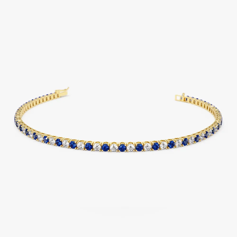 14k Prong Setting Diamond and Sapphire Tennis Bracelet