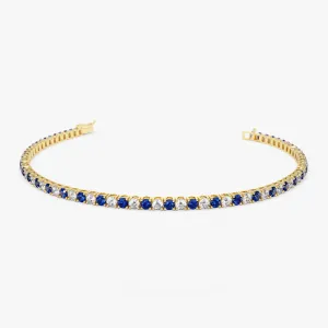 14k Prong Setting Diamond and Sapphire Tennis Bracelet