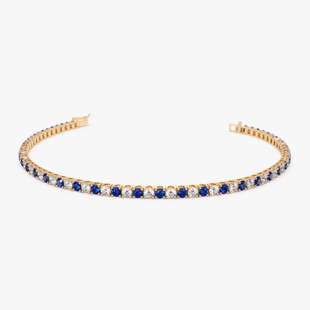 14k Prong Setting Diamond and Sapphire Tennis Bracelet