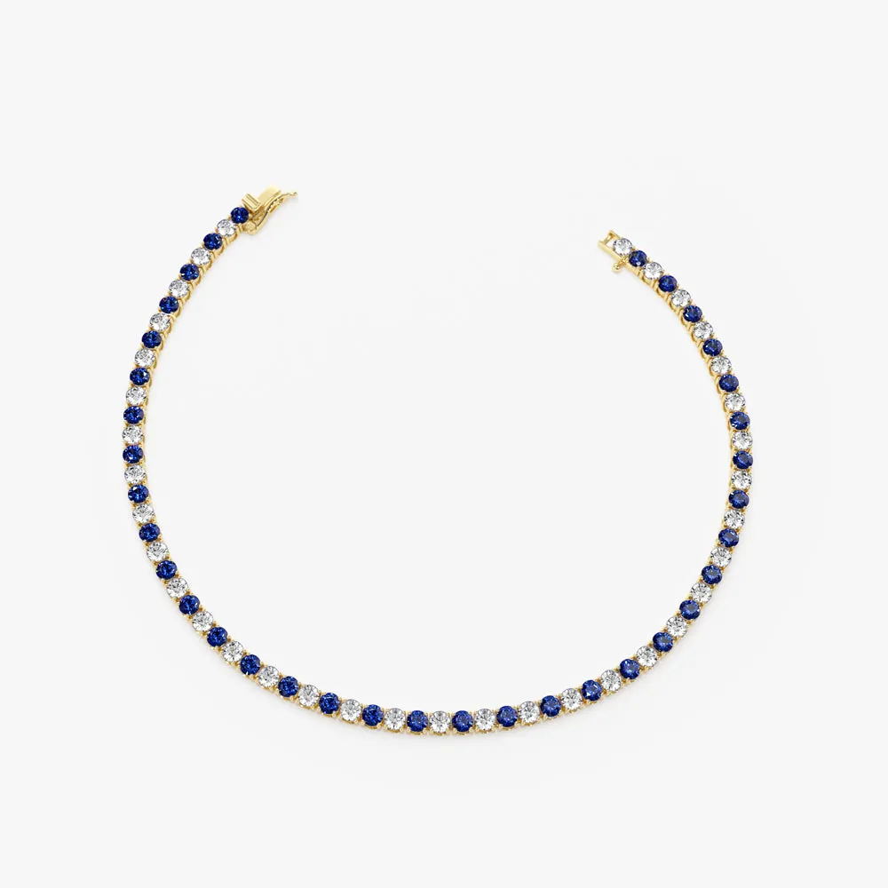 14k Prong Setting Diamond and Sapphire Tennis Bracelet