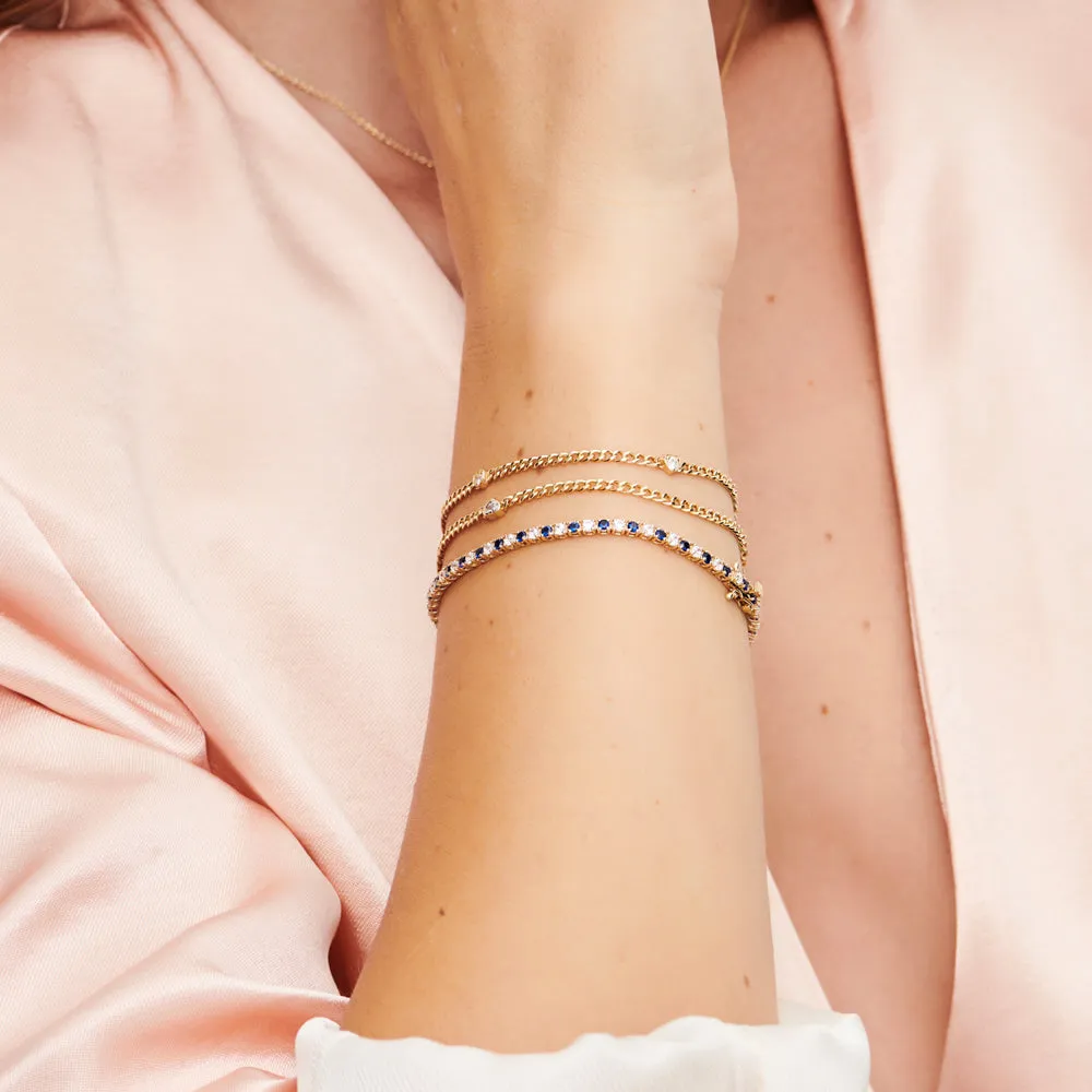 14k Prong Setting Diamond and Sapphire Tennis Bracelet