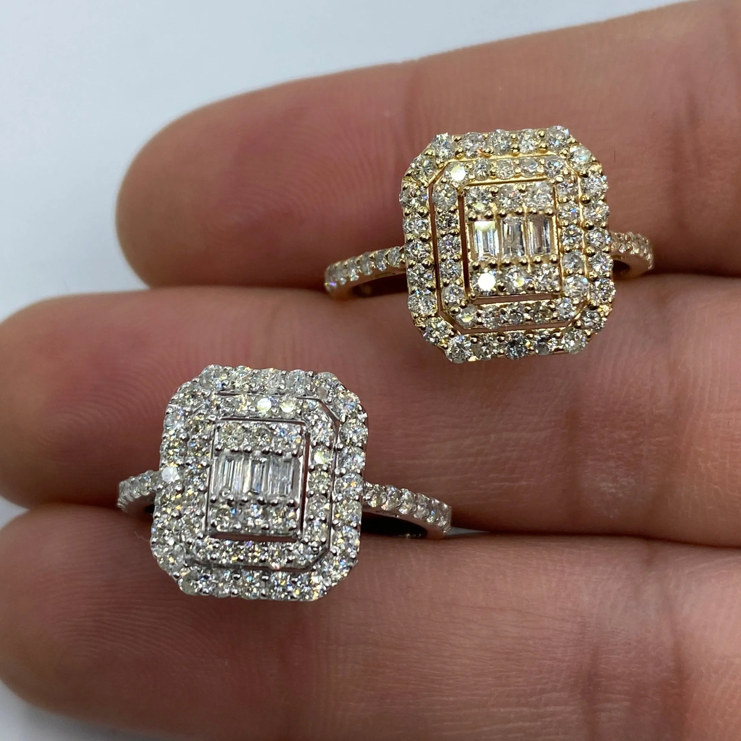 14K Rectangle Diamond Baguette Center Engagement Ring