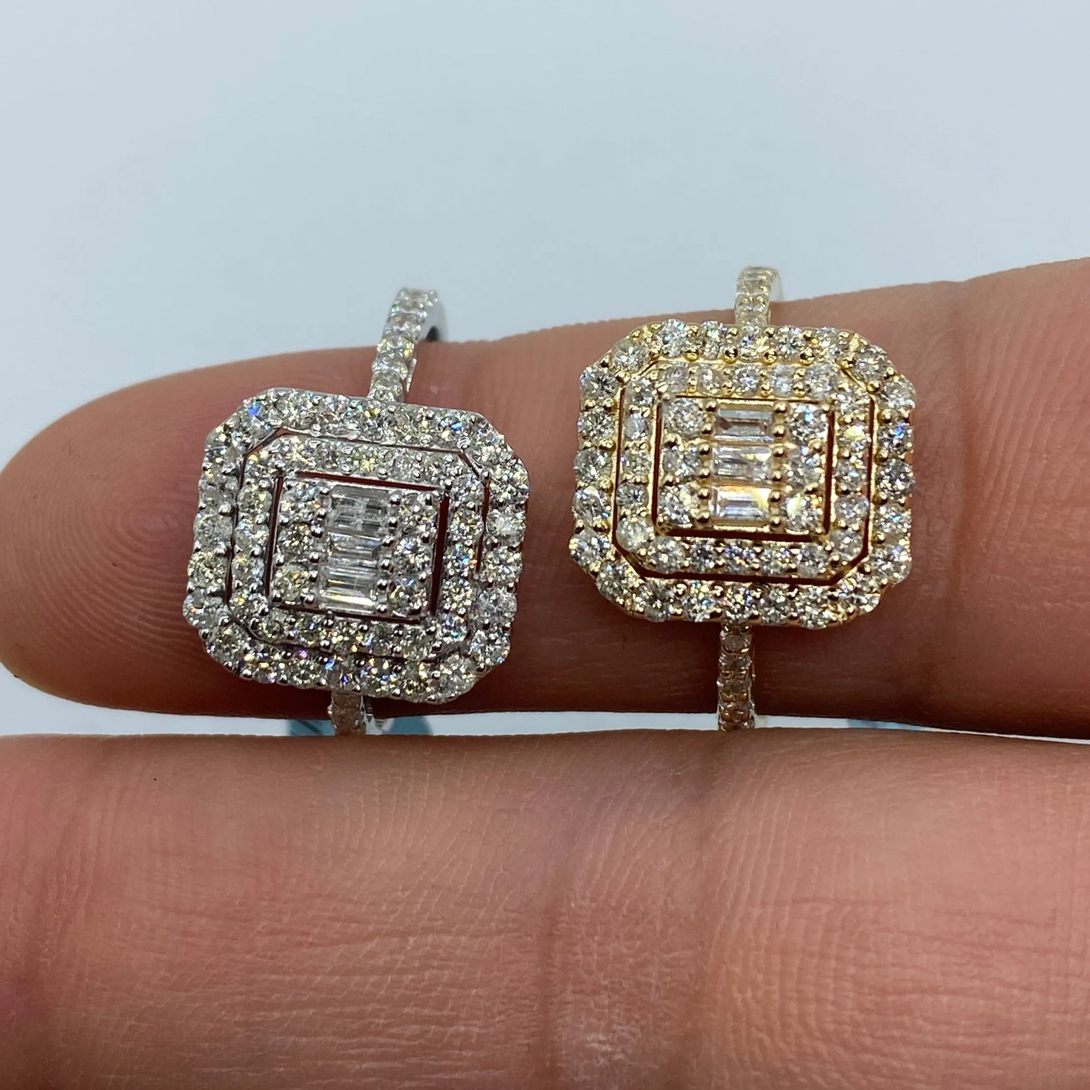 14K Rectangle Diamond Baguette Center Engagement Ring
