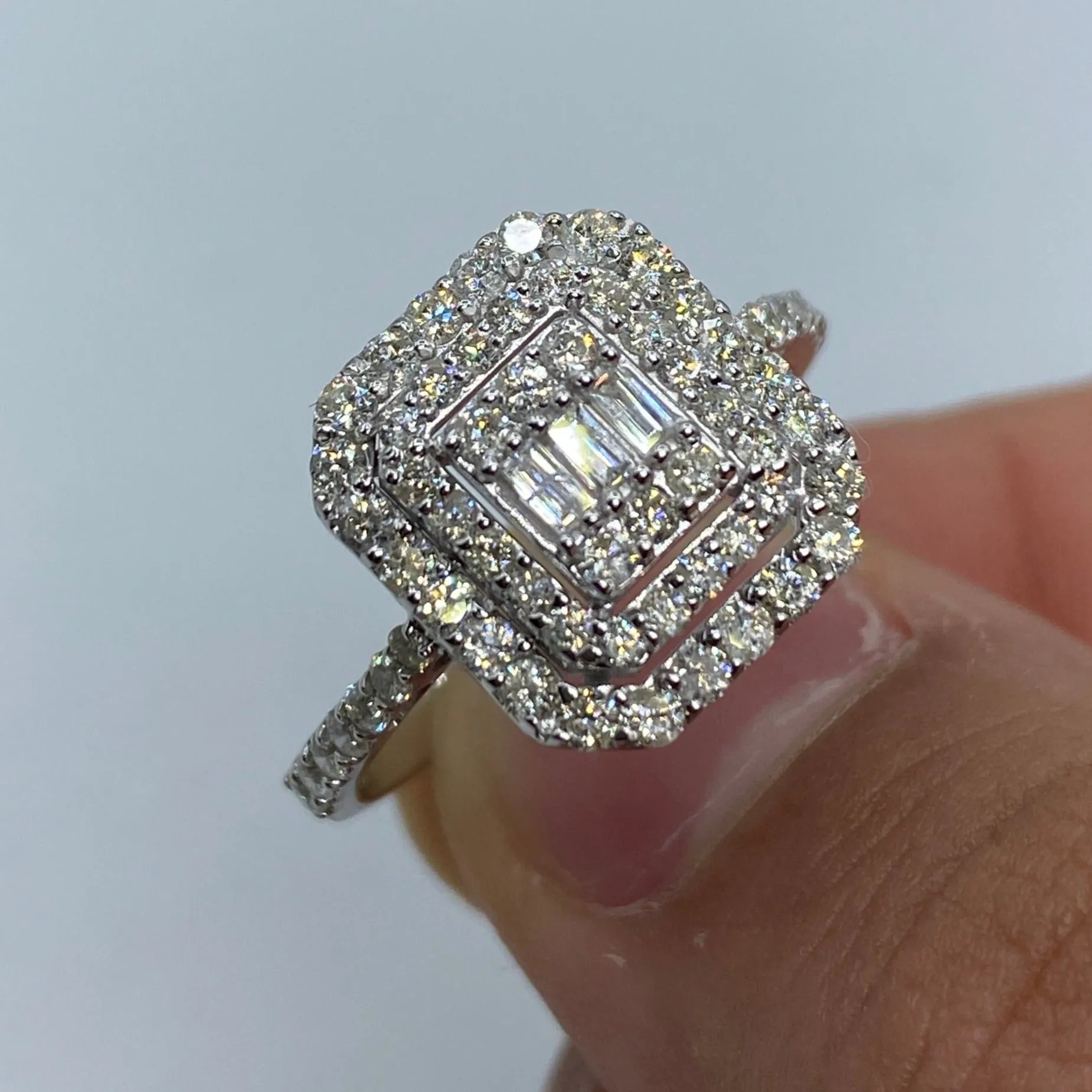 14K Rectangle Diamond Baguette Center Engagement Ring