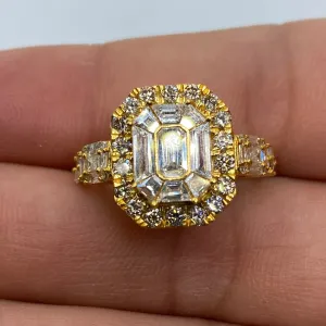 14K Rectangle Diamond Baguette Engagement Ring