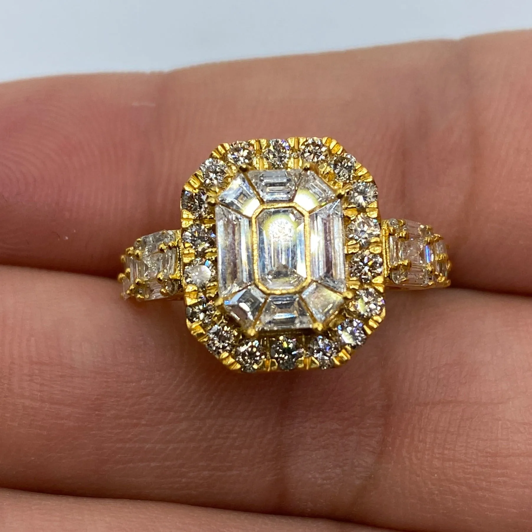 14K Rectangle Diamond Baguette Engagement Ring
