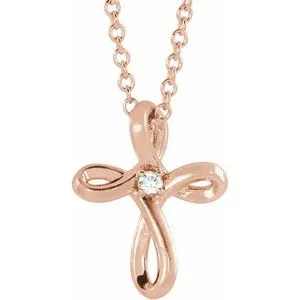 14K Rose .015 CTW Diamond Cross 16-18" Necklace