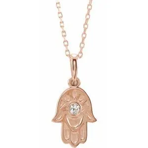 14K Rose .03 CTW Diamond Hamsa 16-18" Necklace