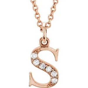 14K Rose .03 CTW Diamond Lowercase Initial s 16" Necklace