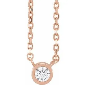 14K Rose .06 CT Diamond Solitaire 16-18" Necklace