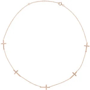 14K Rose .08 CTW Diamond 5-Station Cross 16-18" Necklace