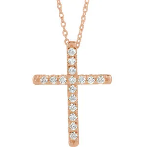 14K Rose 1/3 CTW Diamond French-Set Cross Necklace