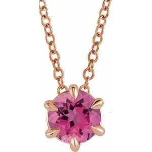 14K Rose 1/4 CT Natural Diamond Solitaire 16-18" Necklace