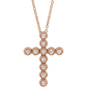14K Rose 1/4 CTW Diamond Cross 16-18" Necklace