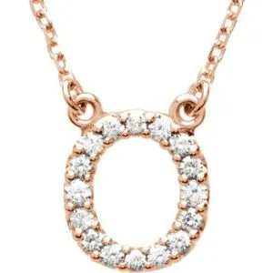 14K Rose 1/6 CTW Natural Diamond Initial O 16" Necklace