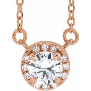 14K Rose 4 mm Natural White Sapphire & .05 CTW Natural Diamond 18" Necklace