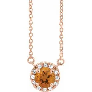 14K Rose 5 mm Natural Citrine & 1/10 CTW Natural Diamond 18" Necklace
