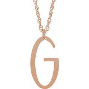 14K Rose Block Initial G 16-18" Necklace with Brush Finish