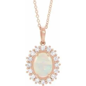 14K Rose Ethiopian Opal & 1/2 CTW Diamond Halo-Style 16-18" Necklace