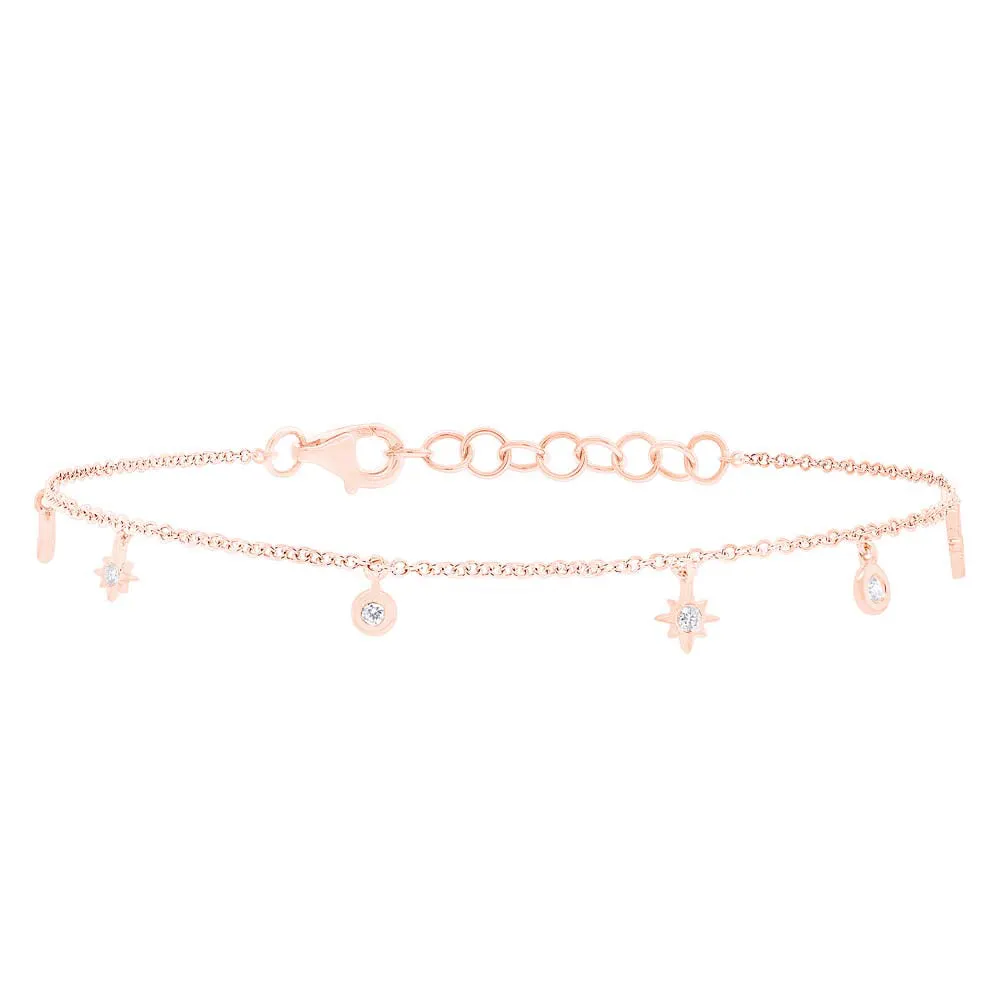 14k Rose Gold Diamond Star Bracelet