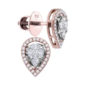 14K Rose Gold Oval Diamond Teardrop Cluster Stud Earrings 1/2 Cttw