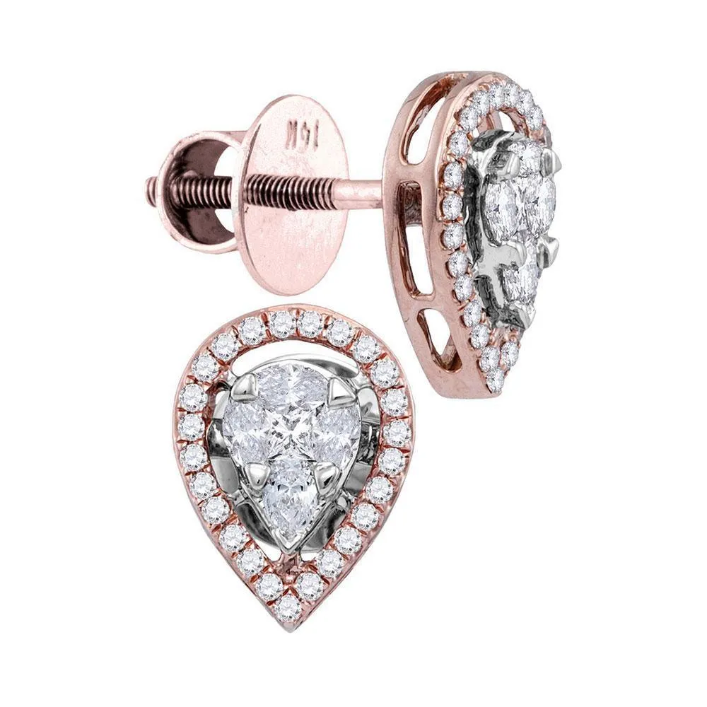 14K Rose Gold Oval Diamond Teardrop Cluster Stud Earrings 1/2 Cttw