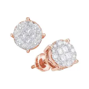14K Rose Gold Princess Round Diamond Soleil Cluster Earrings 1/4 Cttw